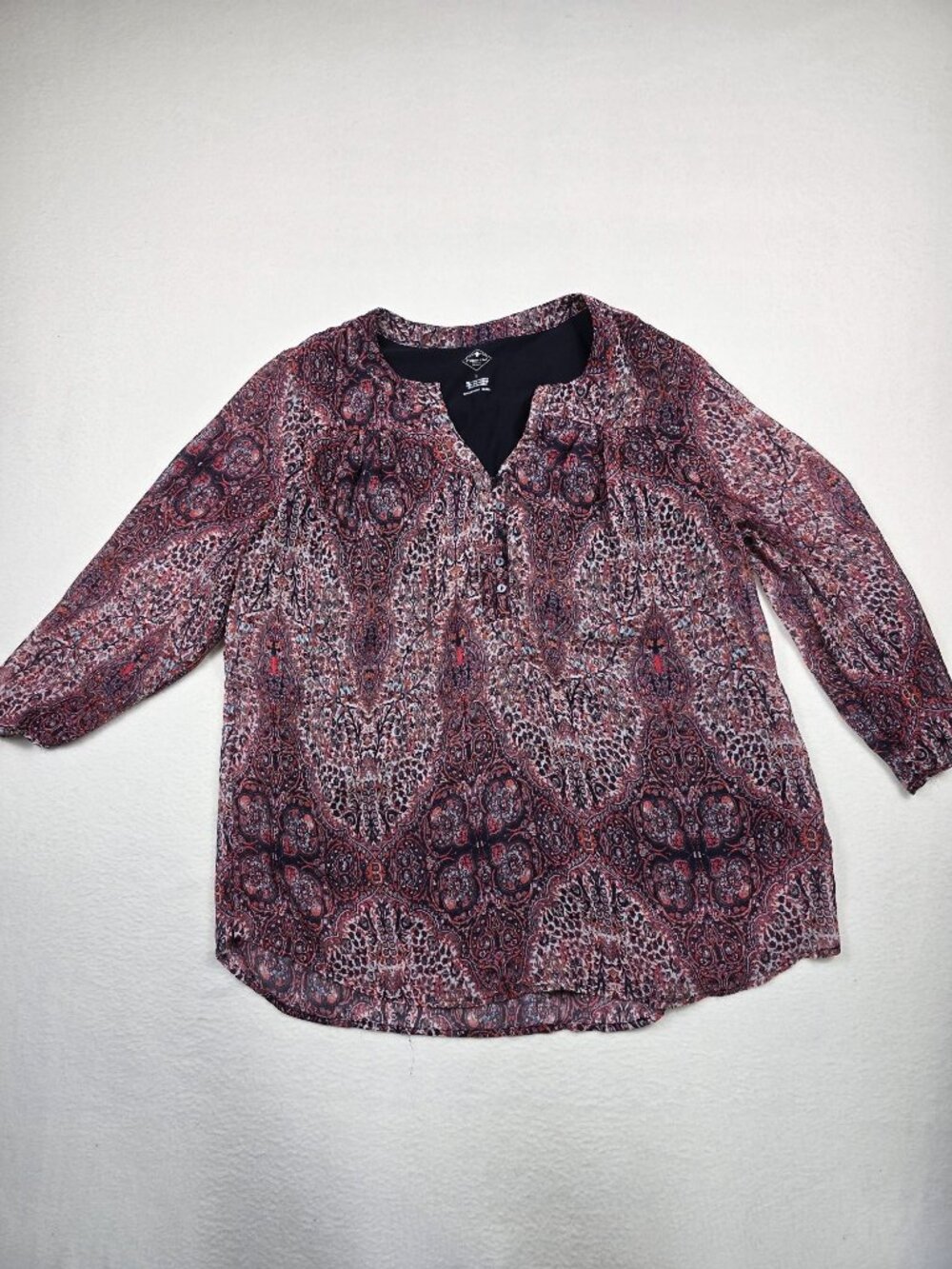 St Johns Bay Womens L Paisley Long Sleeve Blouse Boho Peasant Top
